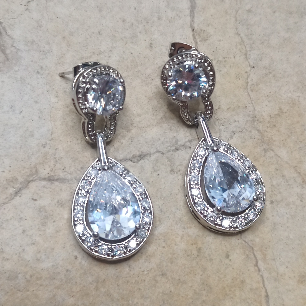 Hand cut Crystal Earrings CZ drop  pear shape